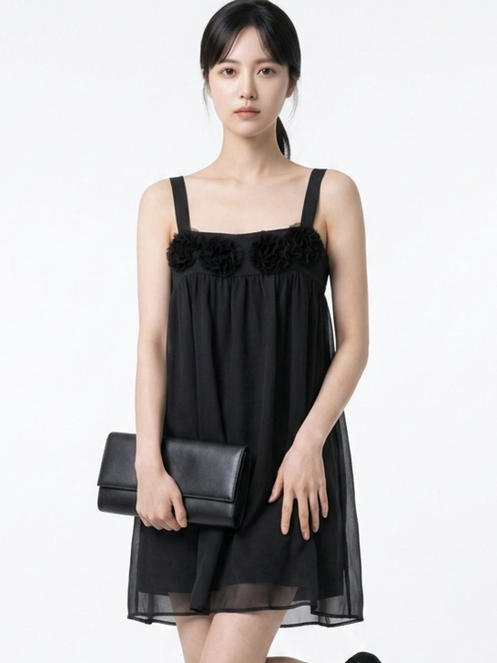 PINK COLLECTION | NEW Black Rosette Mini Dress Chiffon Women’s Size Medium